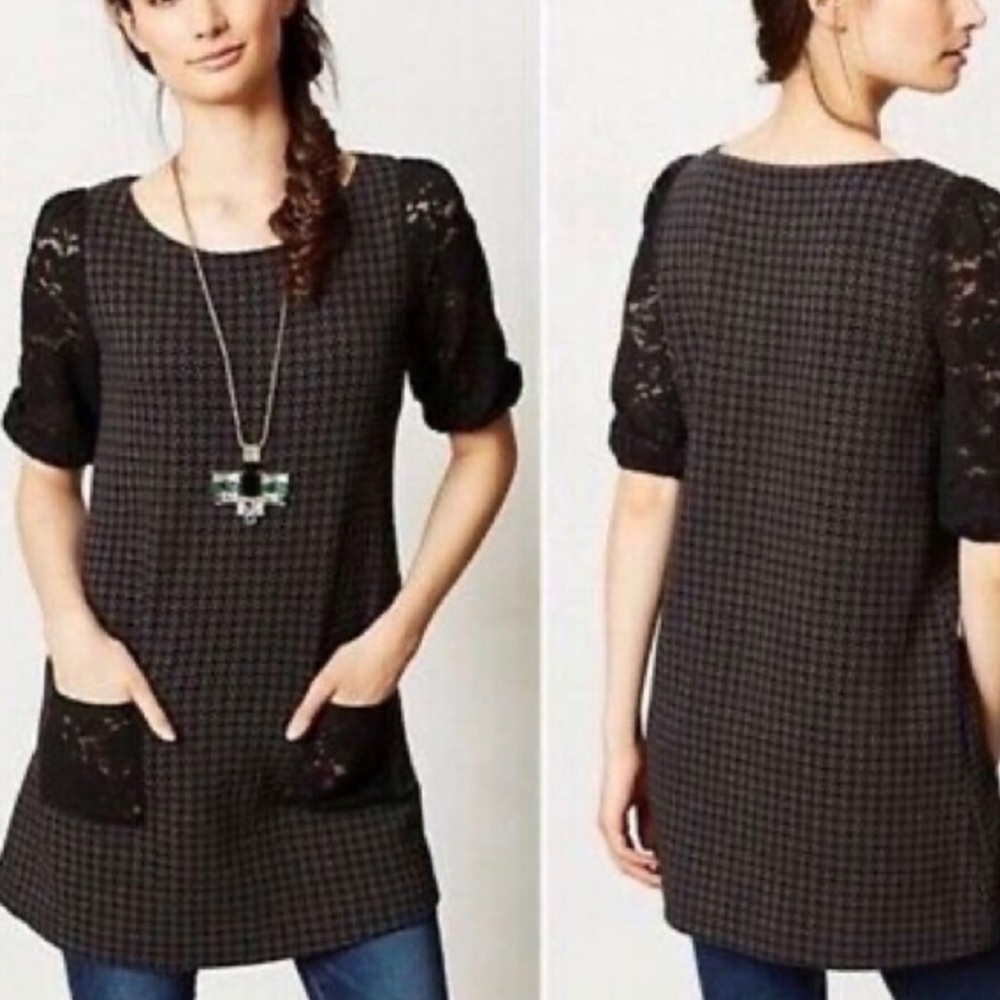 Anthropologie Postage Stamp Houndstooth Tunic Top
